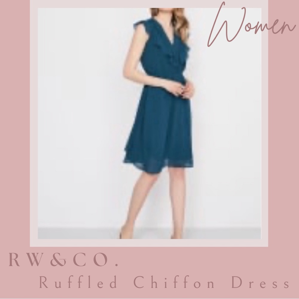 RW&Co. Ruffled Chiffon Dress in Teal
